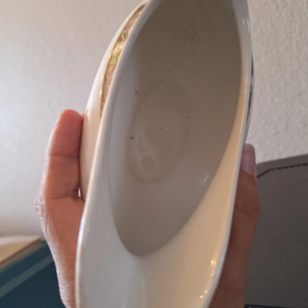 Vintage Johnson Bros England Floral Gravy Boat Pink Green Gold Trim Antique